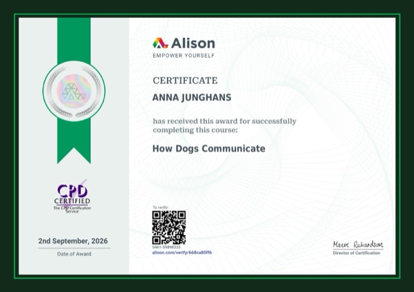 How Dogs Communicate certificate — Alison, CPD Certified